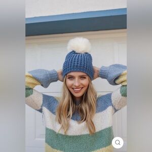 KYI KYI | Classic Wool Blend Knit Vegan Fur Pom Pom Beanie